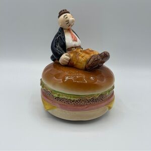 Popeye’s Wimpy Sitting On A Cheeseburger Music Box 1980 Vandor Imports EUC